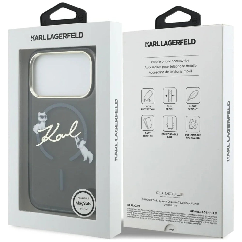 MagSafe-Hülle für Apple iPhone 18 Pro, Karl Lagerfeld, IML Choupette Karl Script Logo, Schwarz