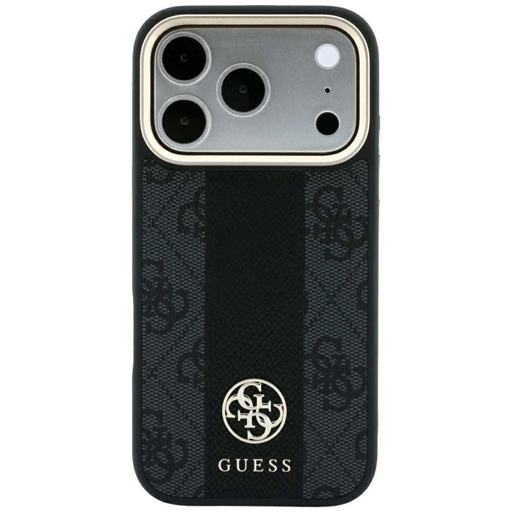 MagSafe-Hülle für Apple iPhone 18 Pro Max / 17 Pro Max, Guess, 4G Stripe Rundes Klassisches Logo, Schwarz