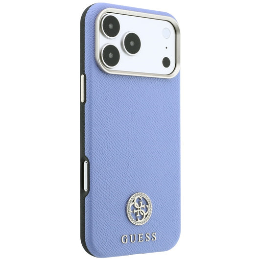 MagSafe-Hülle für Apple iPhone 18 Pro Max / 17 Pro Max, Guess, genarbtes rundes Strass-Logo, Blau