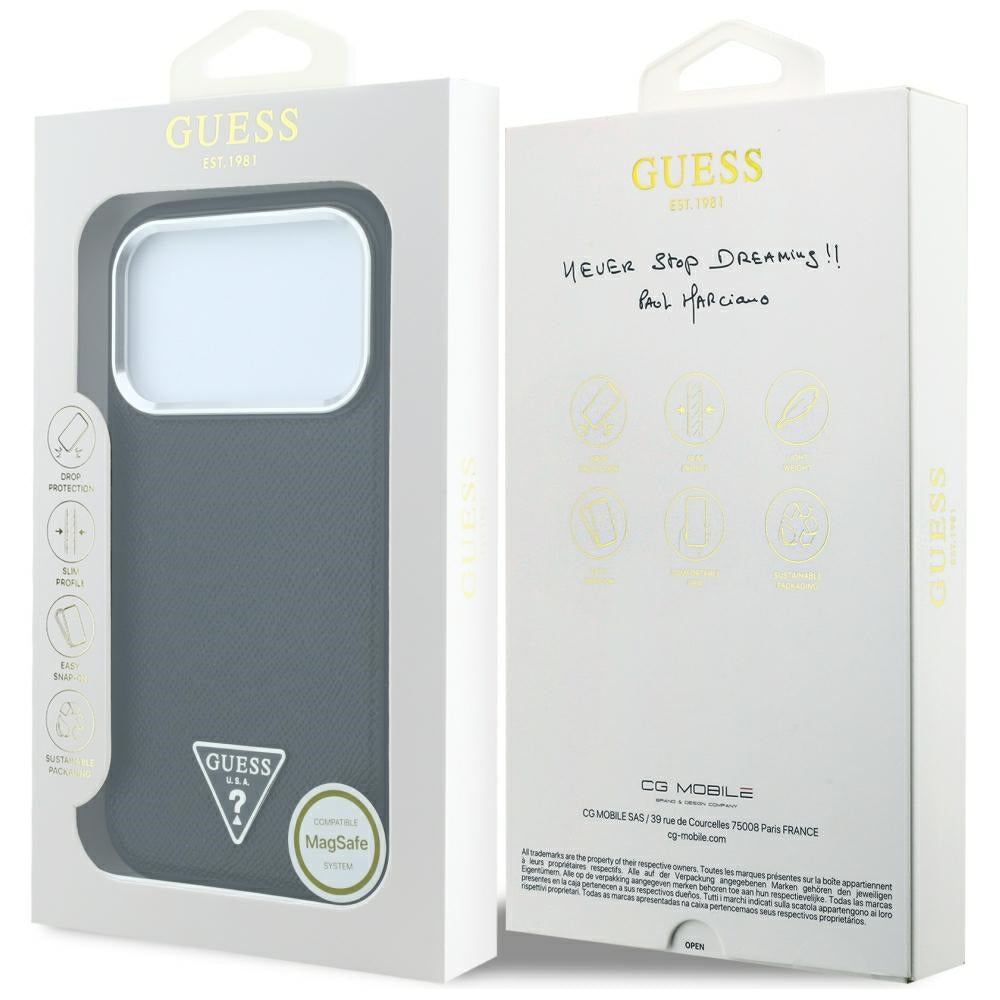 MagSafe-Hülle für Apple iPhone 18 Pro Max / 17 Pro Max, Guess, geprägtes Dreieck-Logo, Schwarz