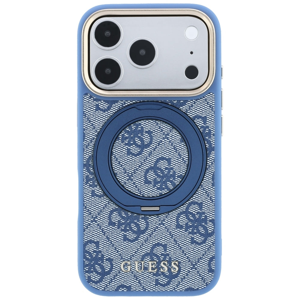 MagSafe-Hülle für Apple iPhone 18 Pro Max / 17 Pro Max, Guess, Ring Stand 360 4G Classic Logo, Blau