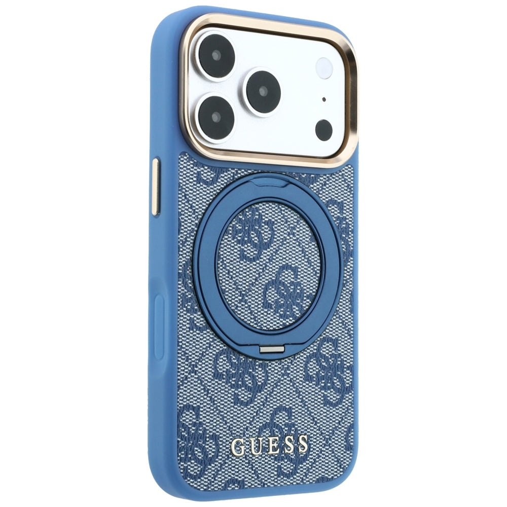MagSafe-Hülle für Apple iPhone 18 Pro Max / 17 Pro Max, Guess, Ring Stand 360 4G Classic Logo, Blau