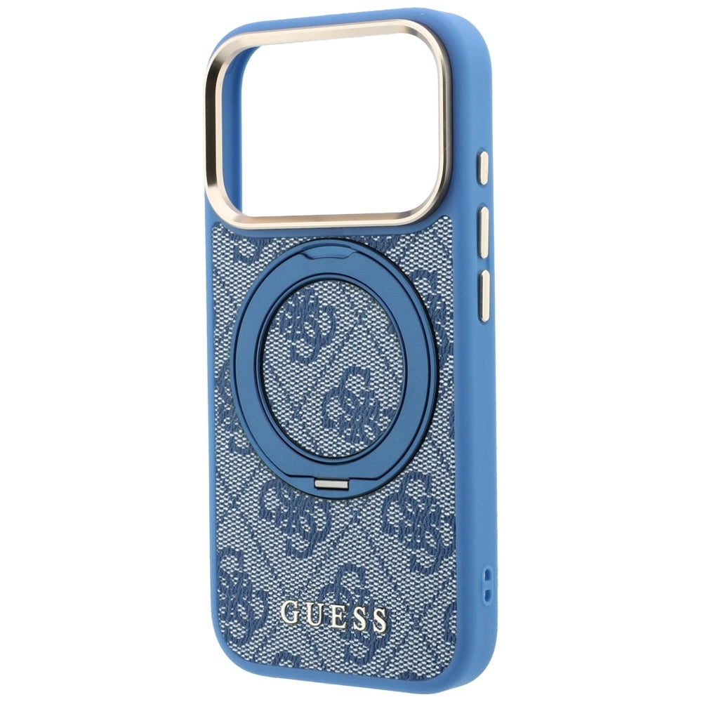 MagSafe-Hülle für Apple iPhone 18 Pro Max / 17 Pro Max, Guess, Ring Stand 360 4G Classic Logo, Blau