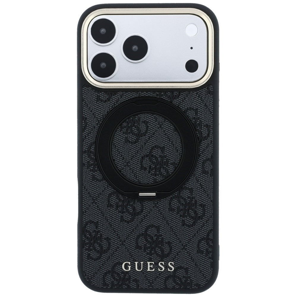 MagSafe-Hülle für Apple iPhone 18 Pro Max / 17 Pro Max, Guess, Ring Stand Classic Logo, Schwarz