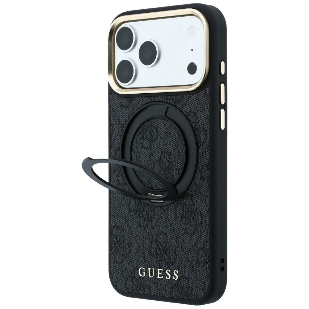 MagSafe-Hülle für Apple iPhone 18 Pro Max / 17 Pro Max, Guess, Ring Stand Classic Logo, Schwarz