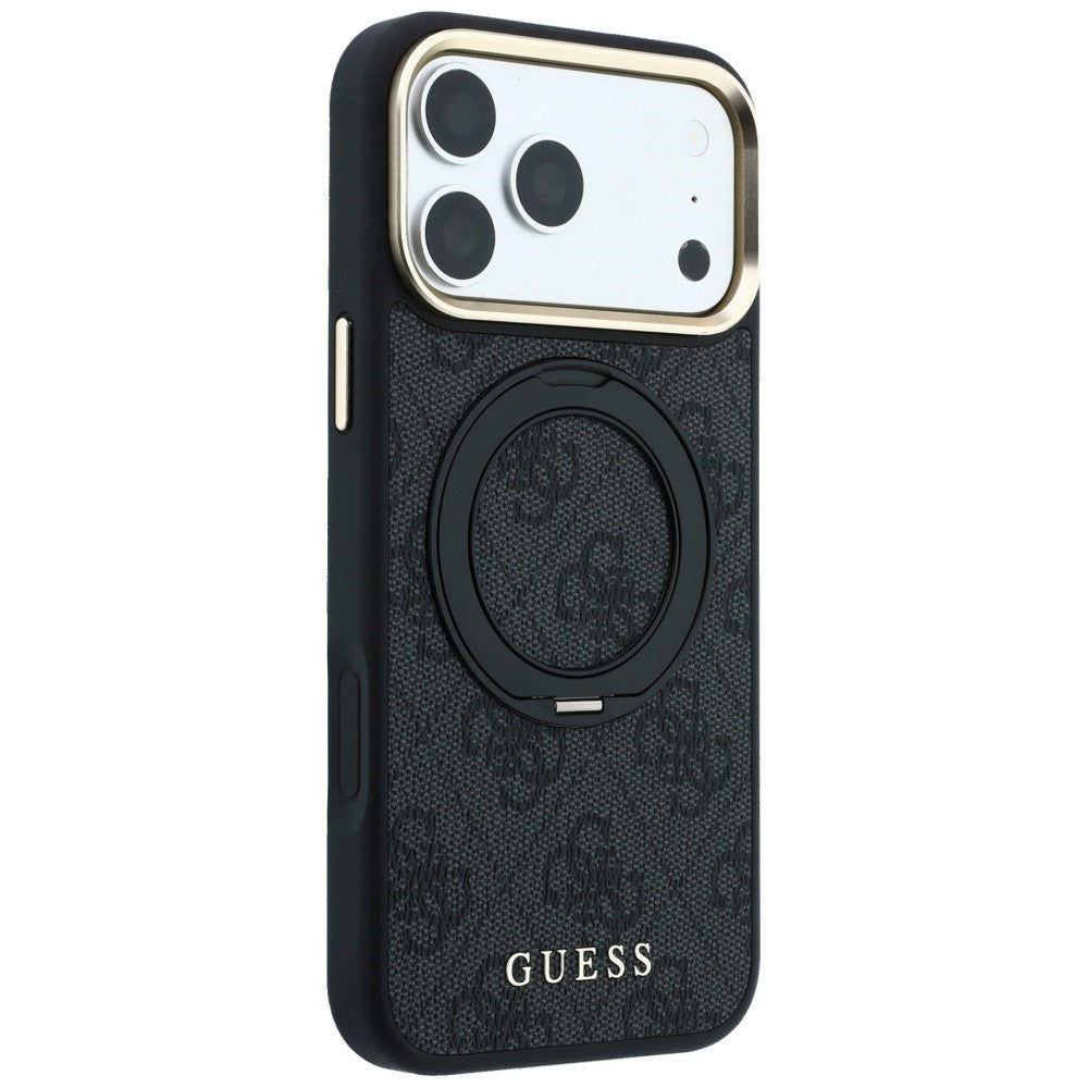MagSafe-Hülle für Apple iPhone 18 Pro Max / 17 Pro Max, Guess, Ring Stand Classic Logo, Schwarz