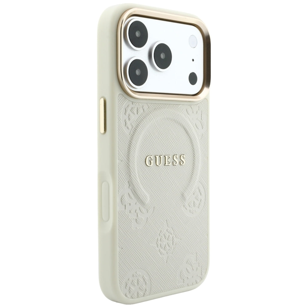MagSafe-Hülle für Apple iPhone 18 Pro Max / 17 Pro Max, Guess, Saffiano Peony Hot Stamp, Beige