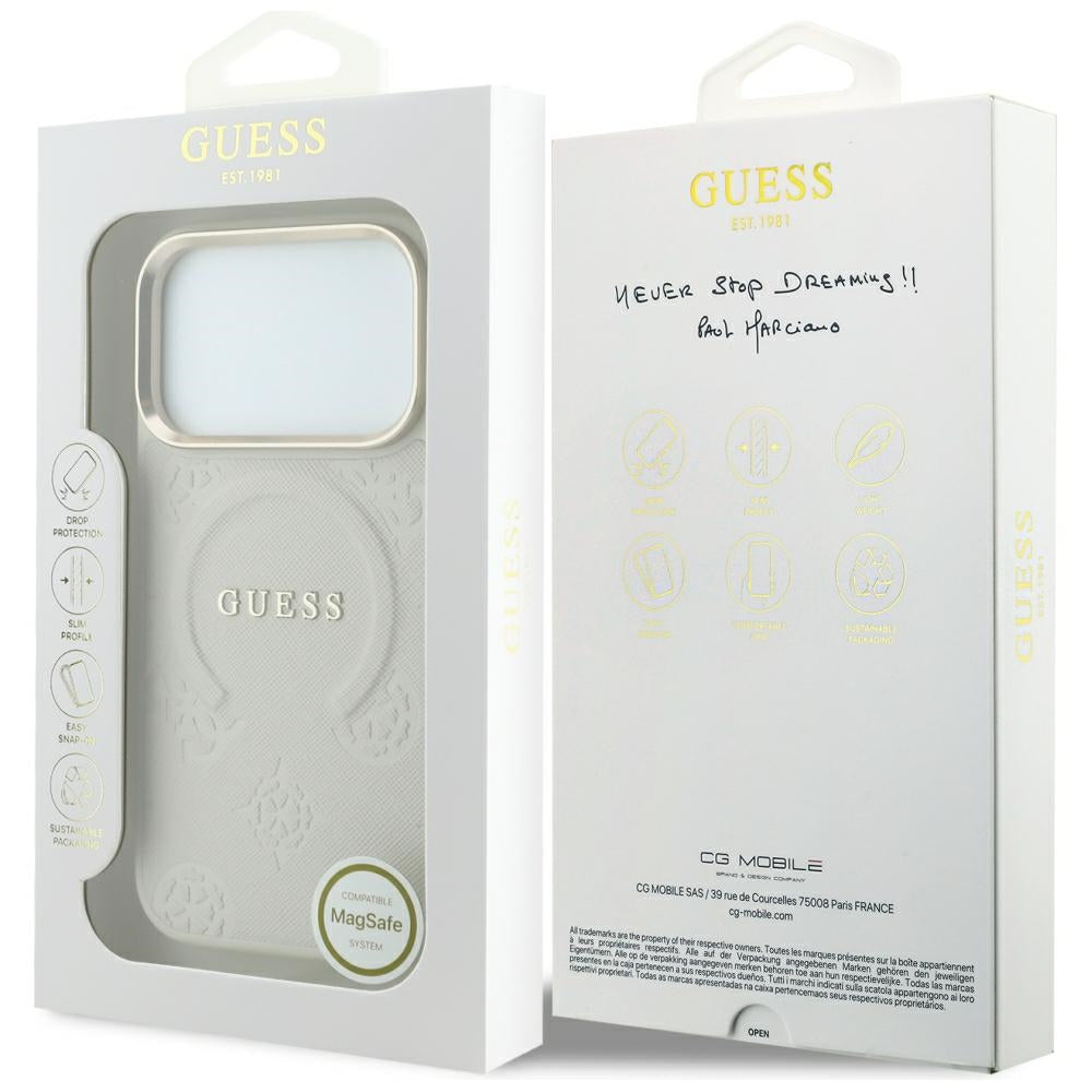 MagSafe-Hülle für Apple iPhone 18 Pro Max / 17 Pro Max, Guess, Saffiano Peony Hot Stamp, Beige