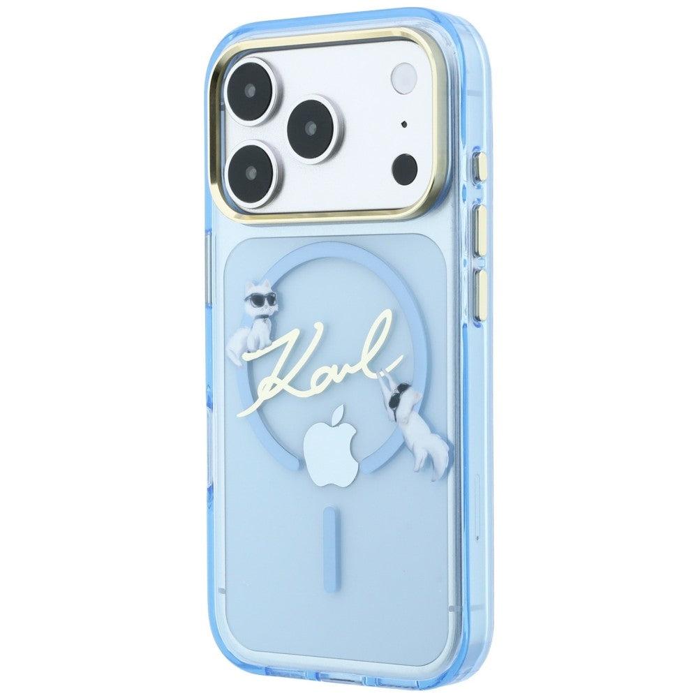 MagSafe-Hülle für Apple iPhone 18 Pro Max / 17 Pro Max, Karl Lagerfeld, IML Choupette Karl Script Logo, Blau