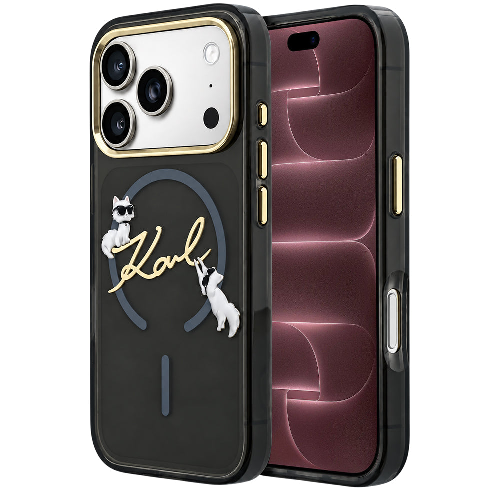 MagSafe-Hülle für Apple iPhone 18 Pro Max / 17 Pro Max, Karl Lagerfeld, IML Choupette Karl Script Logo, Schwarz