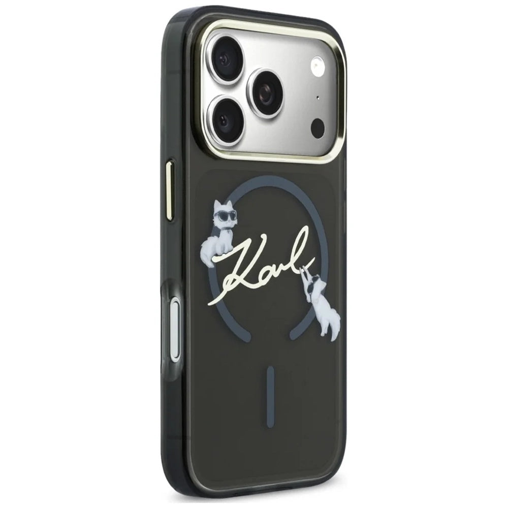 MagSafe-Hülle für Apple iPhone 18 Pro Max / 17 Pro Max, Karl Lagerfeld, IML Choupette Karl Script Logo, Schwarz