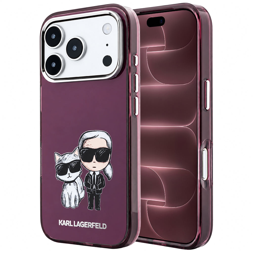 MagSafe-Hülle für Apple iPhone 18 Pro Max / 17 Pro Max, Karl Lagerfeld, IML KC Bodies Sketch Print, Weinrot