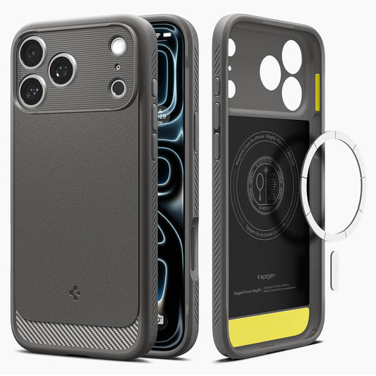 MagSafe-Hülle für Apple iPhone 18 Pro Max / 17 Pro Max, Spigen, Rugged Armor, Grau ACS12110