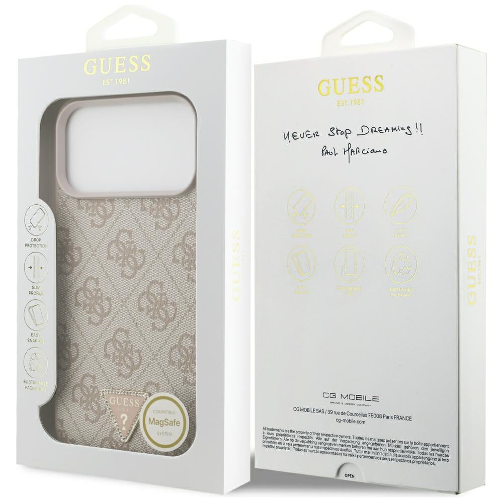 MagSafe-Hülle für Apple iPhone 18 Pro Max, Guess, 4G Triangle Strass, Rosa