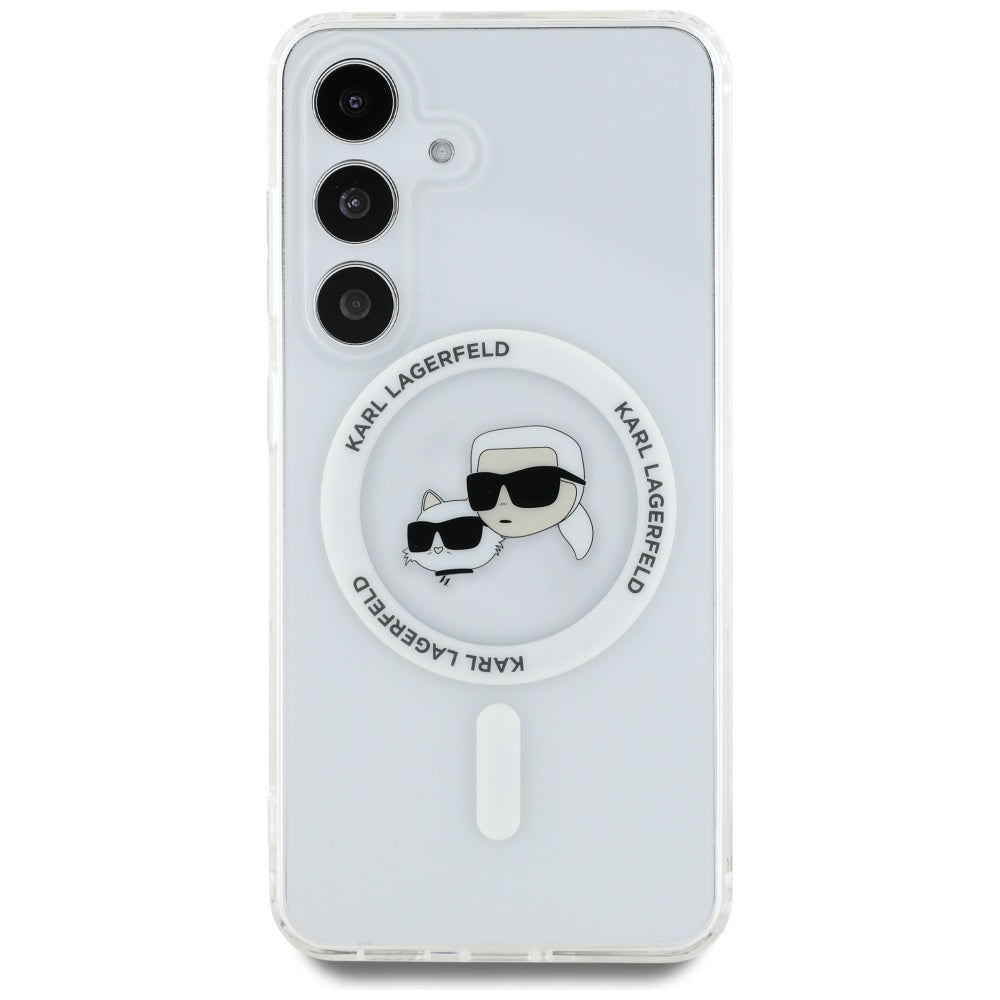 MagSafe Hülle für Samsung Galaxy S25+ S936, Karl Lagerfeld, IML Metal Karl & Choupette's Heads, Silbern