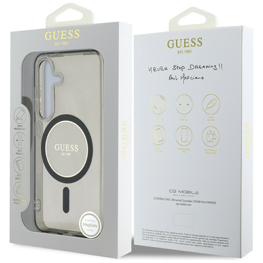 MagSafe Hülle für Samsung Galaxy S25 S931, Guess, IML Glitter Circle, Schwarz