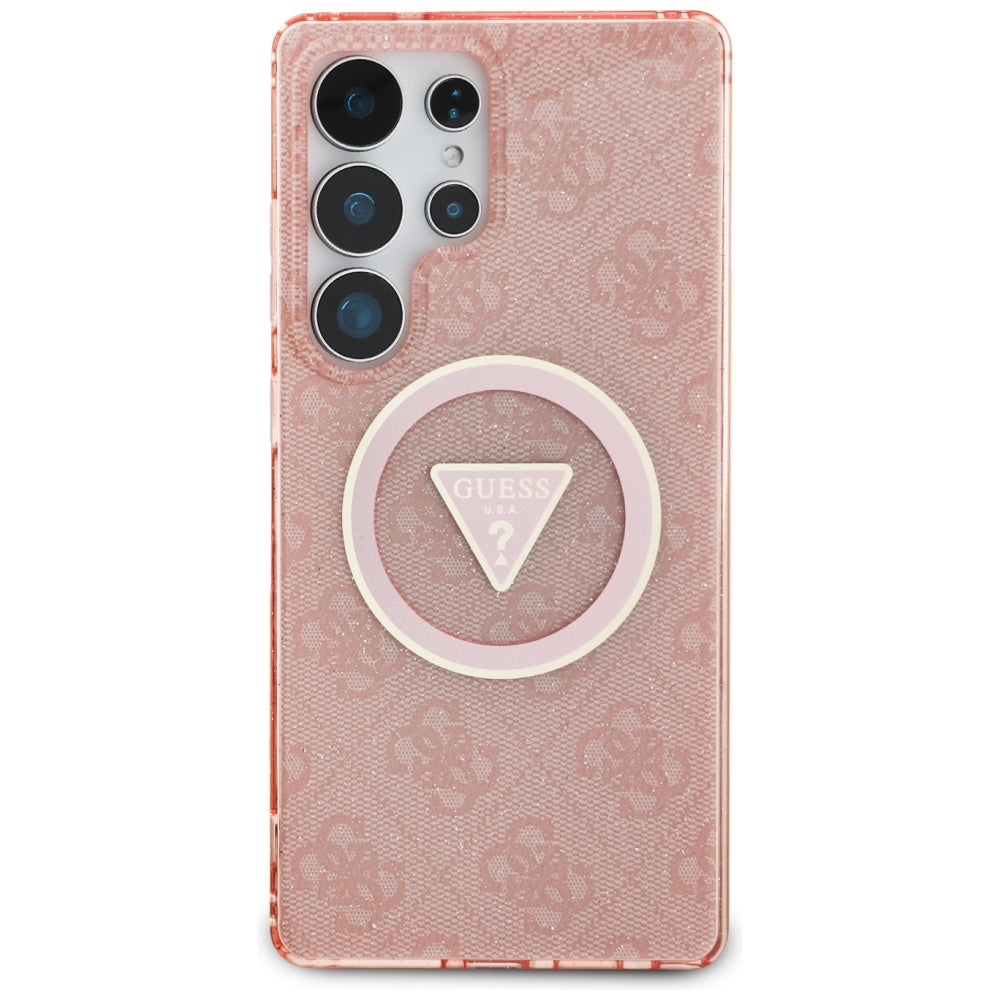 MagSafe Hülle für Samsung Galaxy S25 Ultra S938, Guess, IML Glitter 4G Circle Triangle, Rosa