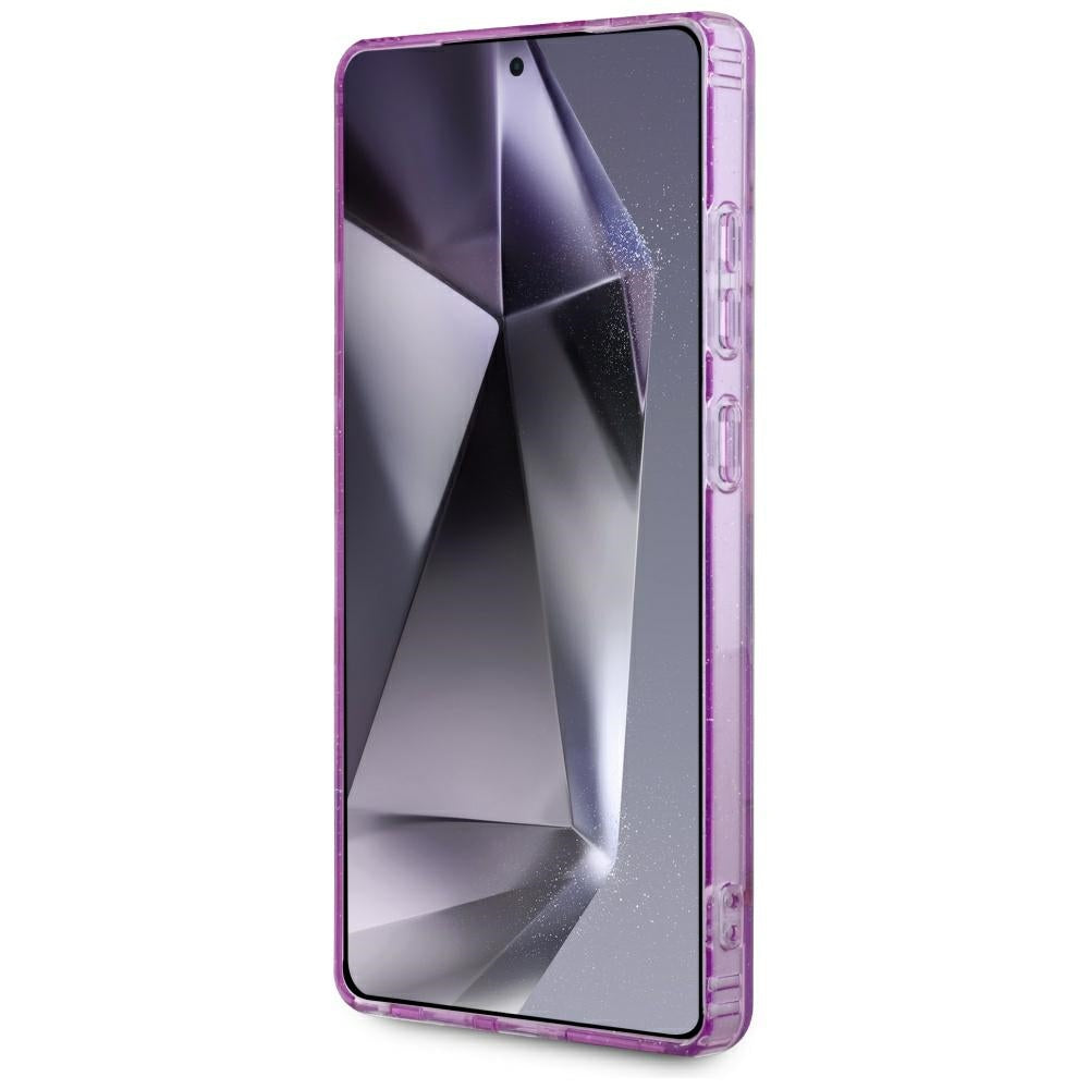 MagSafe Hülle für Samsung Galaxy S25 Ultra S938, Guess, IML Metal Glitter Flowers Triangle, Lila