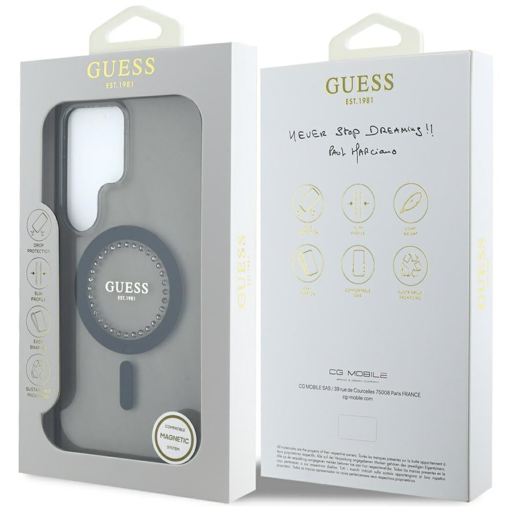 MagSafe Hülle für Samsung Galaxy S25 Ultra S938, Guess, IML Rhinestone, Schwarz