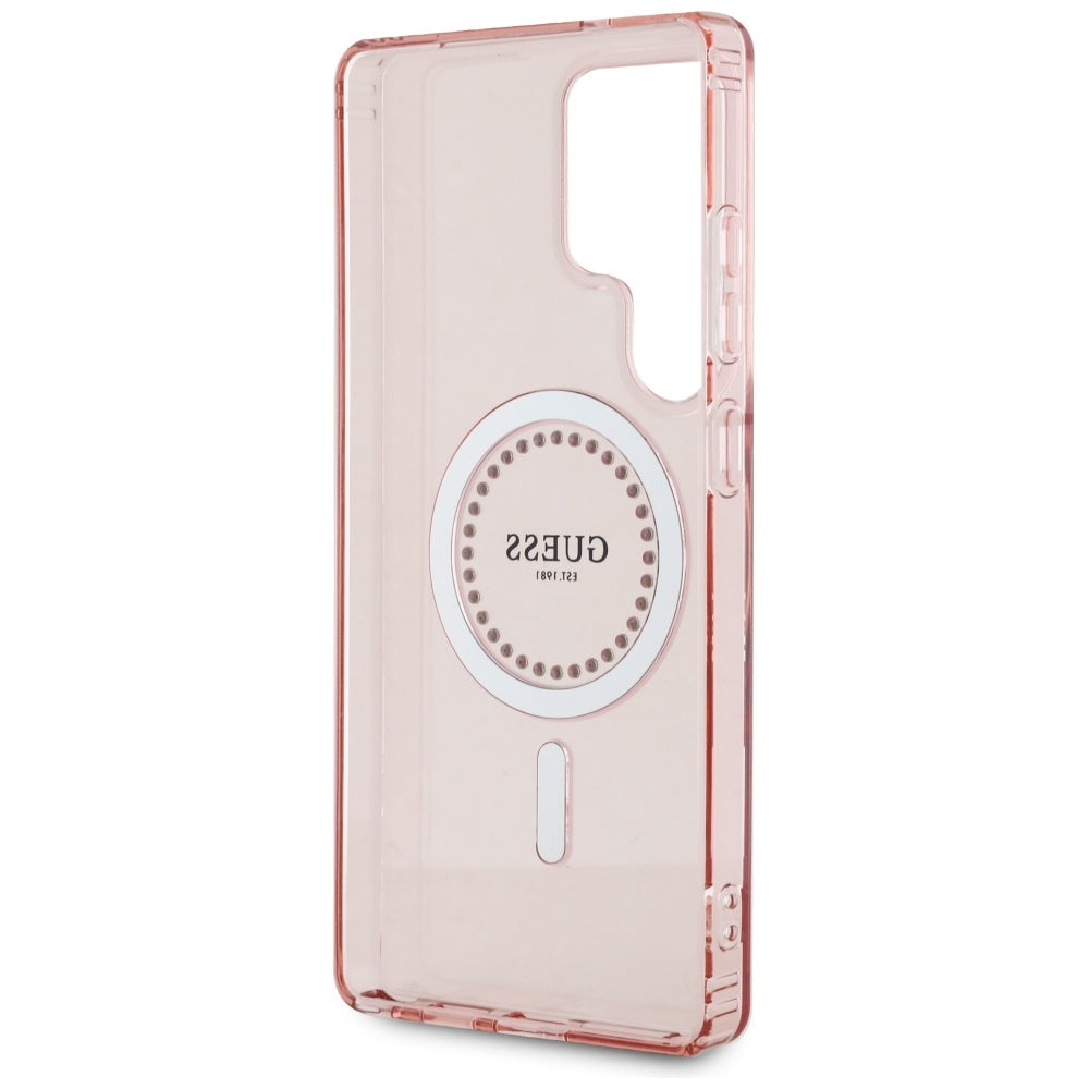 MagSafe Hülle für Samsung Galaxy S25 Ultra S938, Guess, IML Rhinestone, Rosa