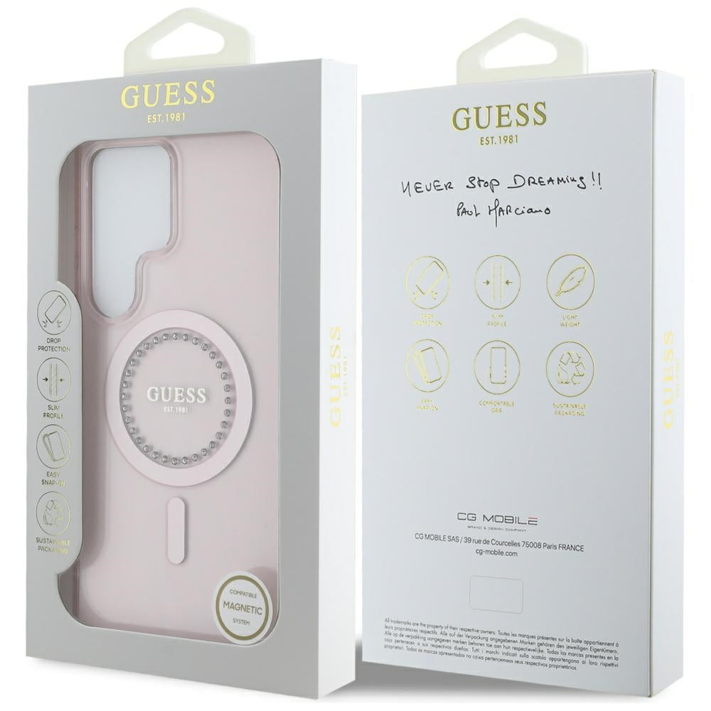 MagSafe Hülle für Samsung Galaxy S25 Ultra S938, Guess, IML Rhinestone, Rosa