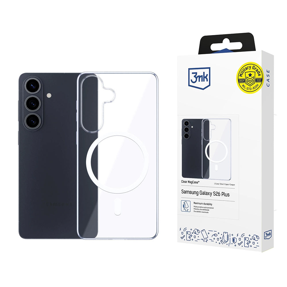 MagSafe Case for Samsung Galaxy S26 Plus S947, 3MK, Clear MagCase, Transparent