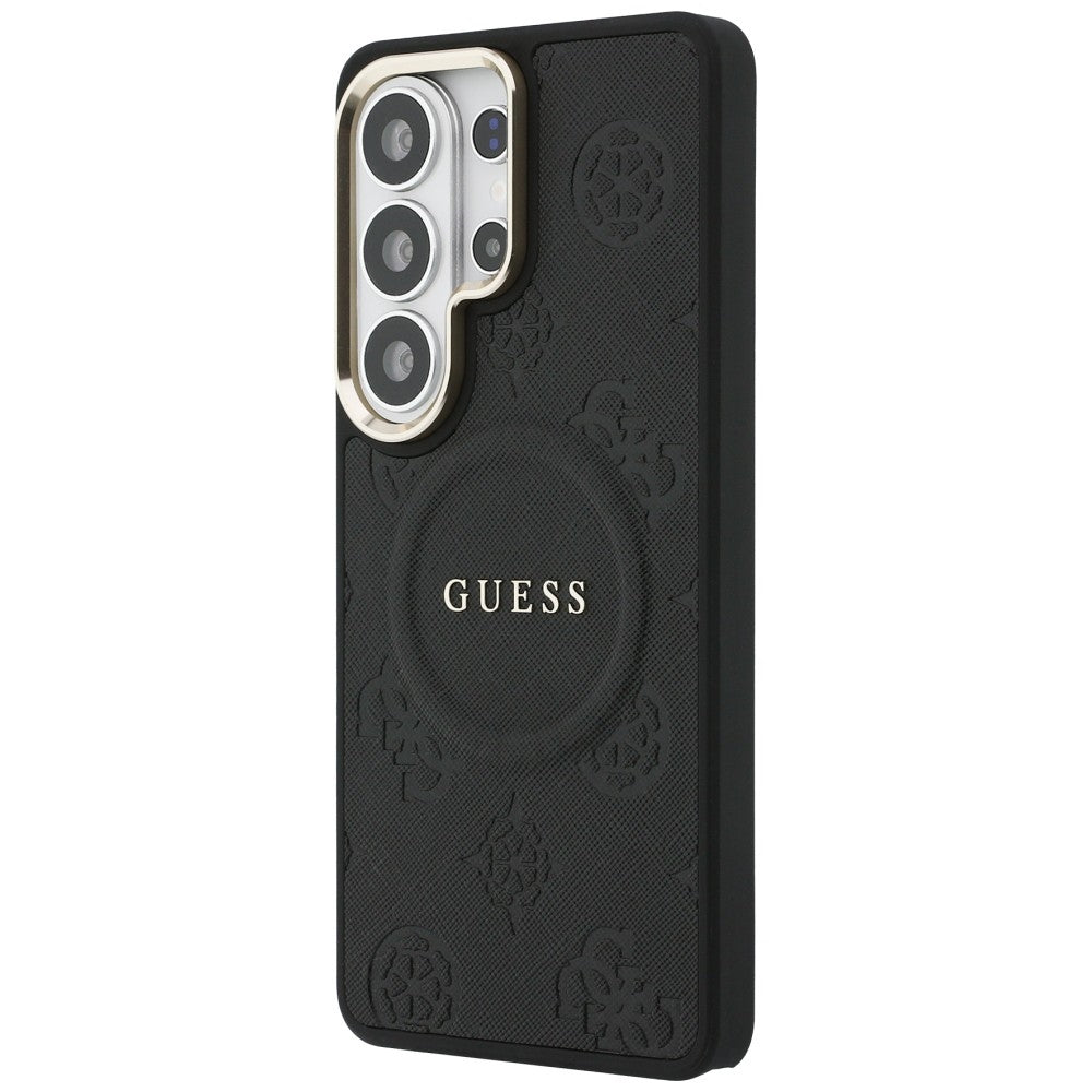 MagSafe Case for Samsung Galaxy S26 Ultra S948, GUESS, Saffiano Peony Embossed Ring, Black