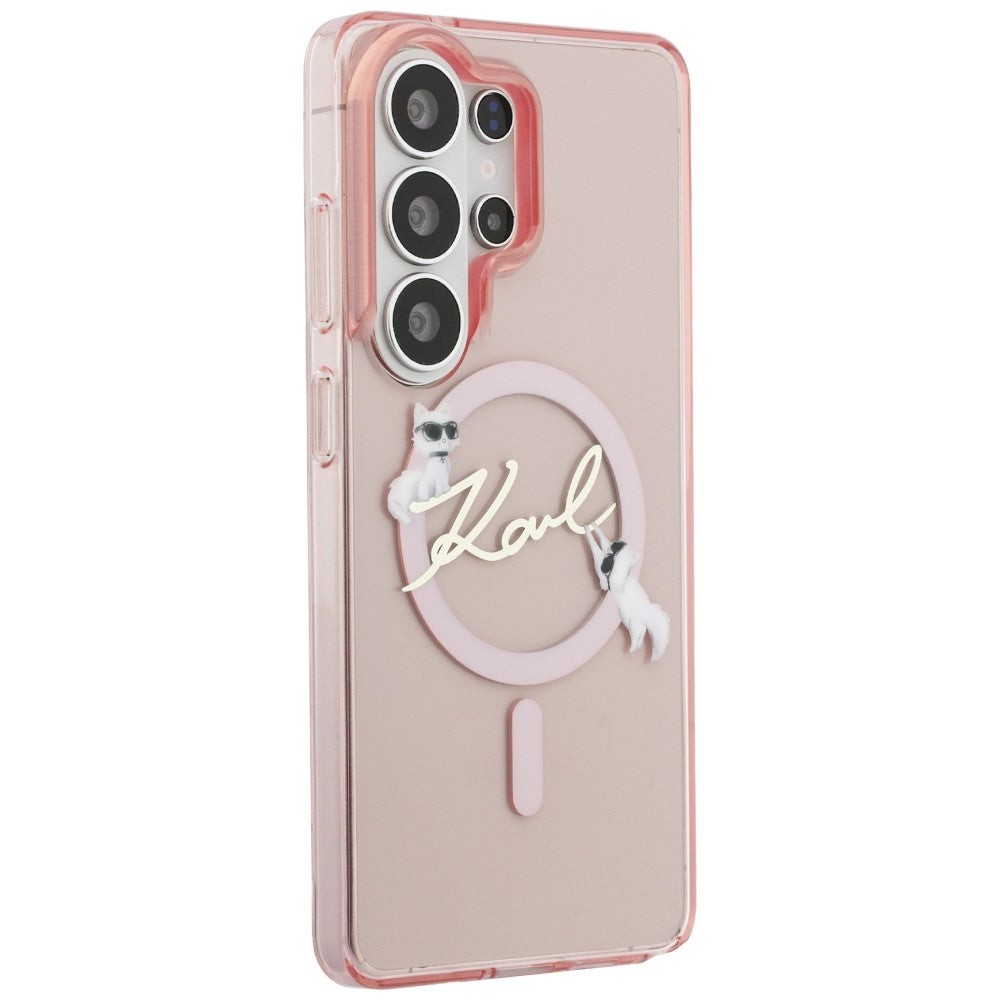 MagSafe Case for Samsung Galaxy S26 Ultra S948, Karl Lagerfeld, IML Choupette Karl Script Logo, Pink