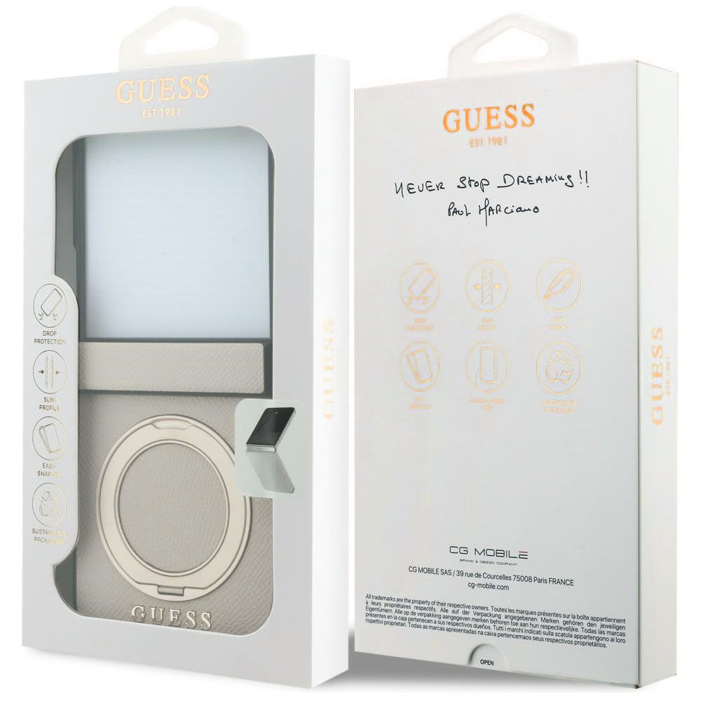 MagSafe-Hülle für Samsung Galaxy Z Flip8 F776, Guess, Ring Stand Grained Classic Logo, Beige