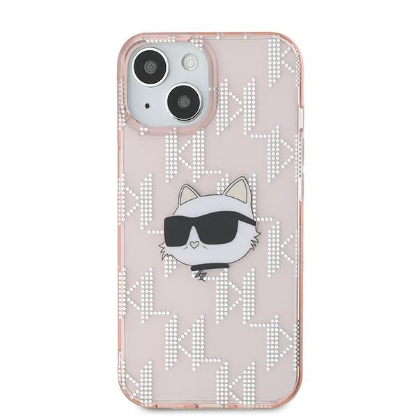 Hülle für Apple iPhone 14, Karl Lagerfeld, IML Luxury Monogram Choupette's Head, Rosa