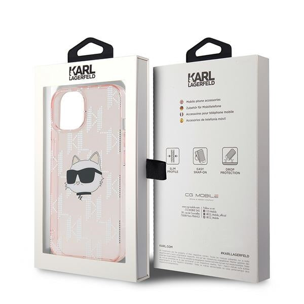 Hülle für Apple iPhone 14, Karl Lagerfeld, IML Luxury Monogram Choupette's Head, Rosa