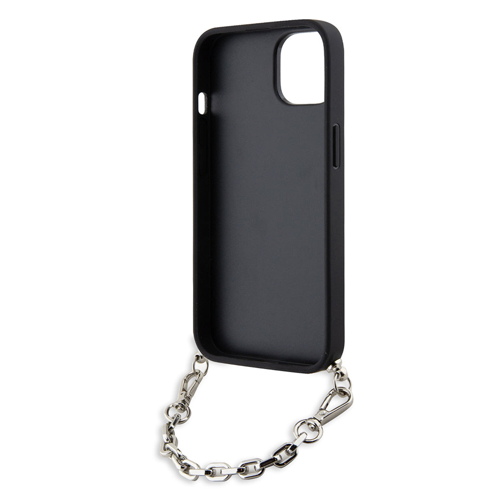 Hülle für Apple iPhone 14, Karl Lagerfeld, Saffiano Monogram Chain, Silbern