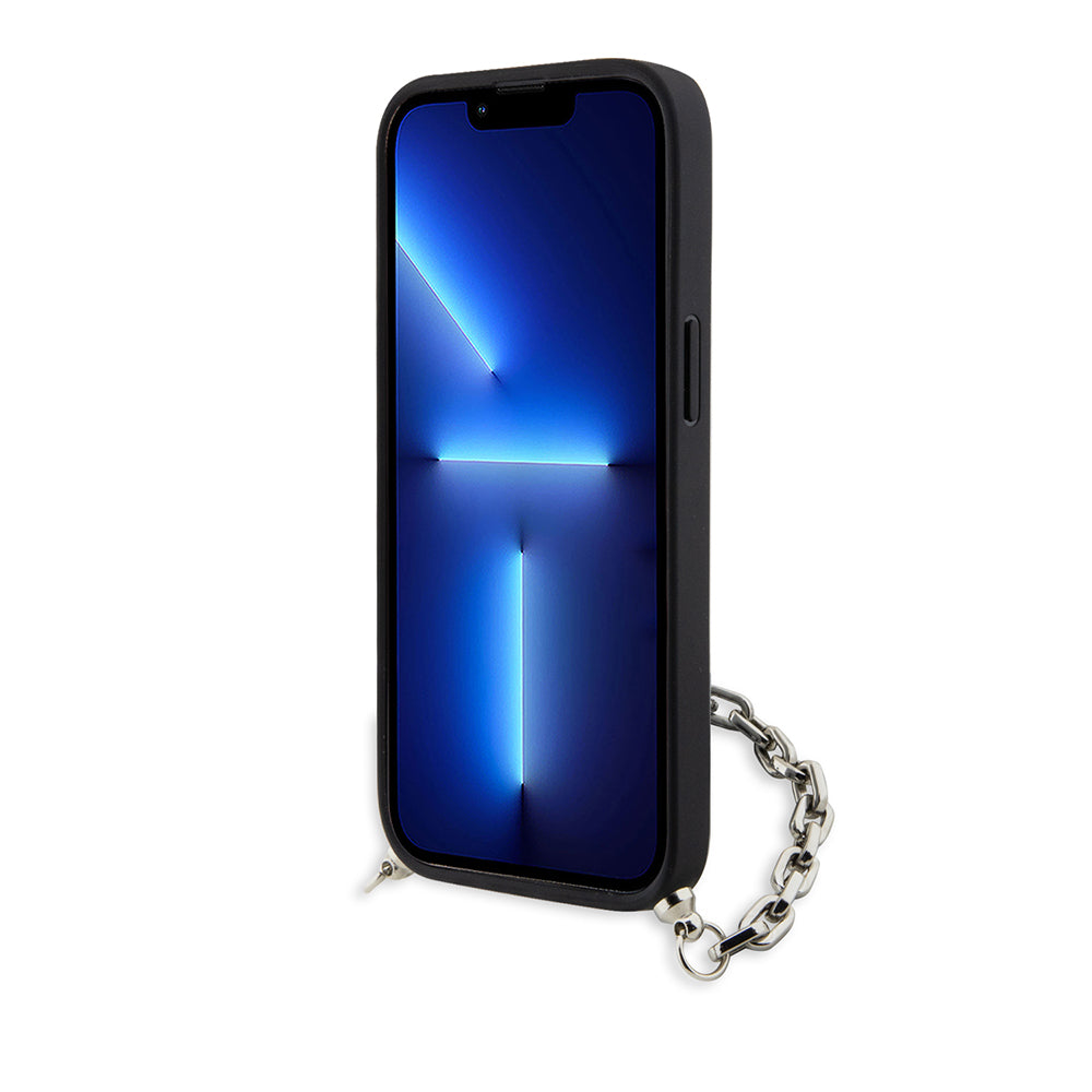 Hülle für Apple iPhone 14, Karl Lagerfeld, Saffiano Monogram Chain, Schwarz