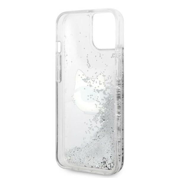 Hülle für Apple iPhone 14 Plus, Karl Lagerfeld, Glitter Choupette's Head, Silbern