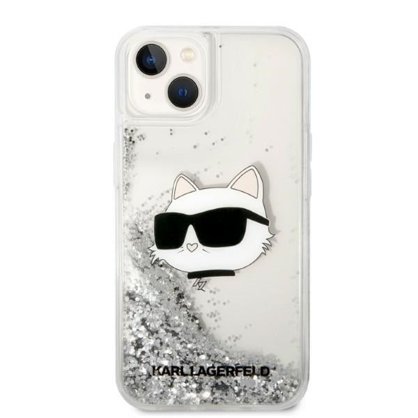Hülle für Apple iPhone 14 Plus, Karl Lagerfeld, Glitter Choupette's Head, Silbern