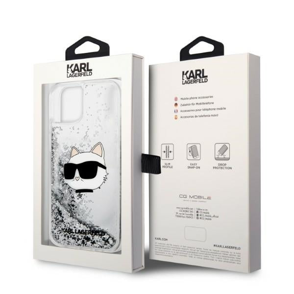 Hülle für Apple iPhone 14 Plus, Karl Lagerfeld, Glitter Choupette's Head, Silbern