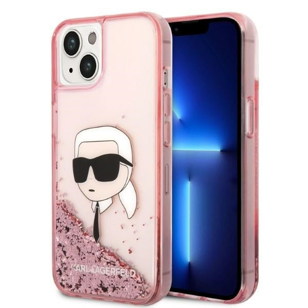 Hülle für Apple iPhone 14 Plus, Karl Lagerfeld, Glitter Karl's Head, Rosa