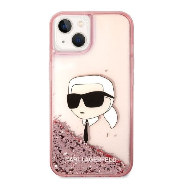Hülle für Apple iPhone 14 Plus, Karl Lagerfeld, Glitter Karl's Head, Rosa