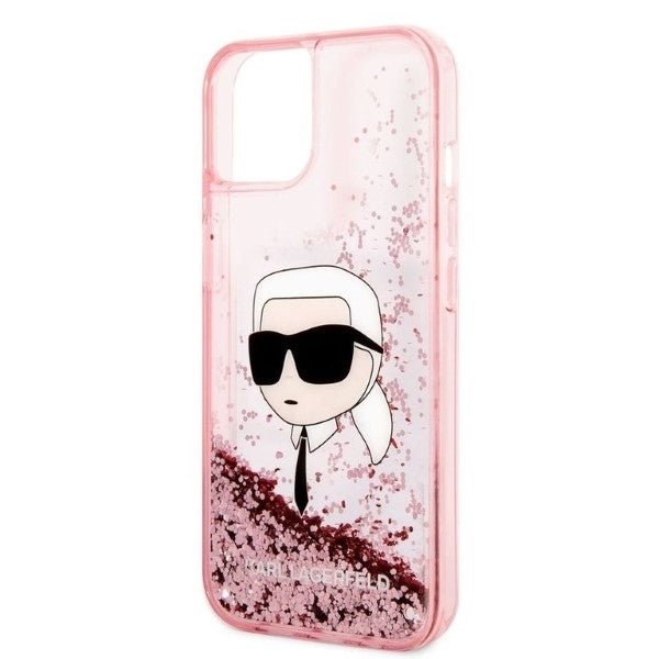 Hülle für Apple iPhone 14 Plus, Karl Lagerfeld, Glitter Karl's Head, Rosa