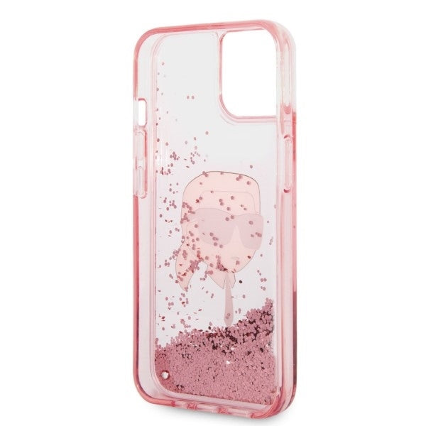 Hülle für Apple iPhone 14 Plus, Karl Lagerfeld, Glitter Karl's Head, Rosa