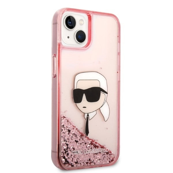 Hülle für Apple iPhone 14 Plus, Karl Lagerfeld, Glitter Karl's Head, Rosa