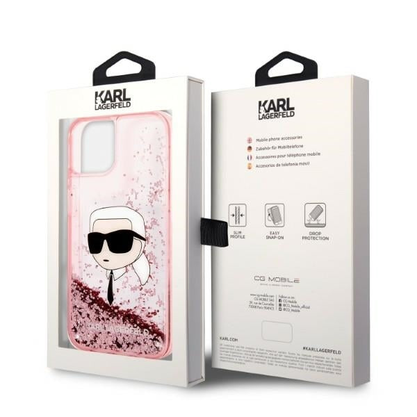 Hülle für Apple iPhone 14 Plus, Karl Lagerfeld, Glitter Karl's Head, Rosa