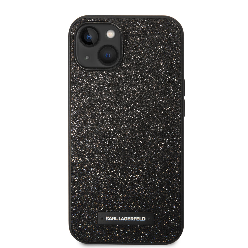 Hülle für Apple iPhone 14 Plus, Karl Lagerfeld, Glitter Plaque Logo, Schwarz