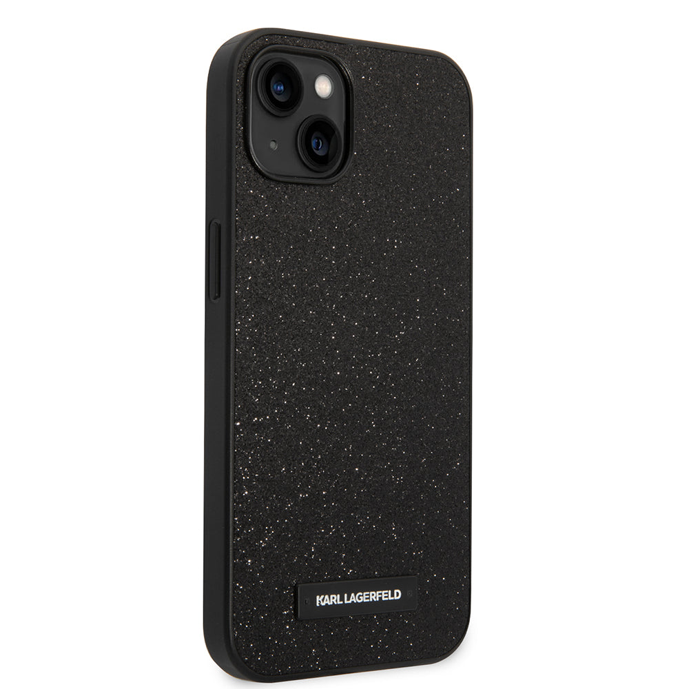 Hülle für Apple iPhone 14 Plus, Karl Lagerfeld, Glitter Plaque Logo, Schwarz