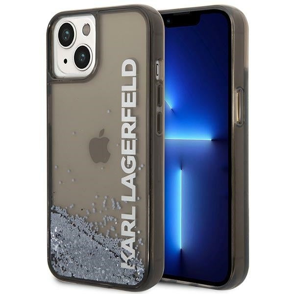 Hülle für Apple iPhone 14 Plus, Karl Lagerfeld, Liquid Glitter KL Logo, Schwarz