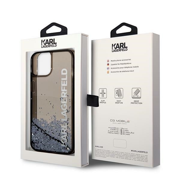 Hülle für Apple iPhone 14 Plus, Karl Lagerfeld, Liquid Glitter KL Logo, Schwarz