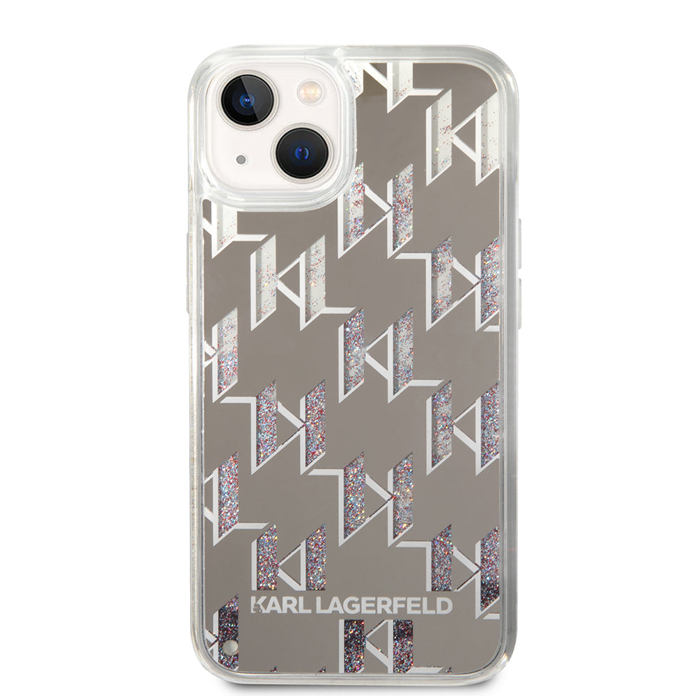 Hülle für Apple iPhone 14 Plus, Karl Lagerfeld, Liquid Glitter Monogram, Silbern