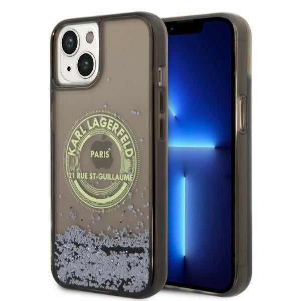 Hülle für Apple iPhone 14 Plus, Karl Lagerfeld, Liquid Glitter RSG, Schwarz