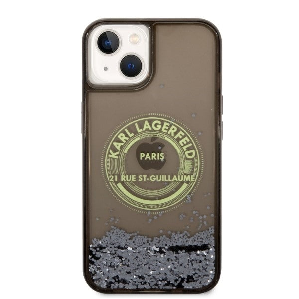 Hülle für Apple iPhone 14 Plus, Karl Lagerfeld, Liquid Glitter RSG, Schwarz