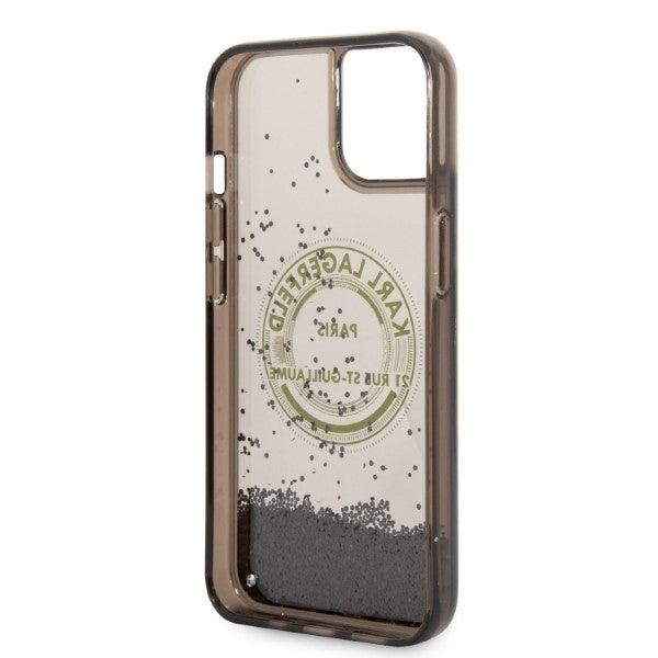 Hülle für Apple iPhone 14 Plus, Karl Lagerfeld, Liquid Glitter RSG, Schwarz